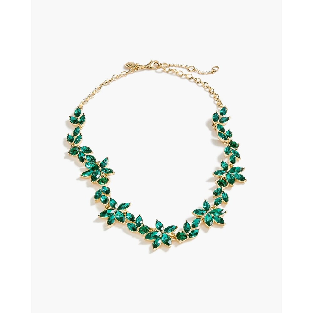 J. Crew Crystal Leaves Statement Necklace Emerald Green NWT